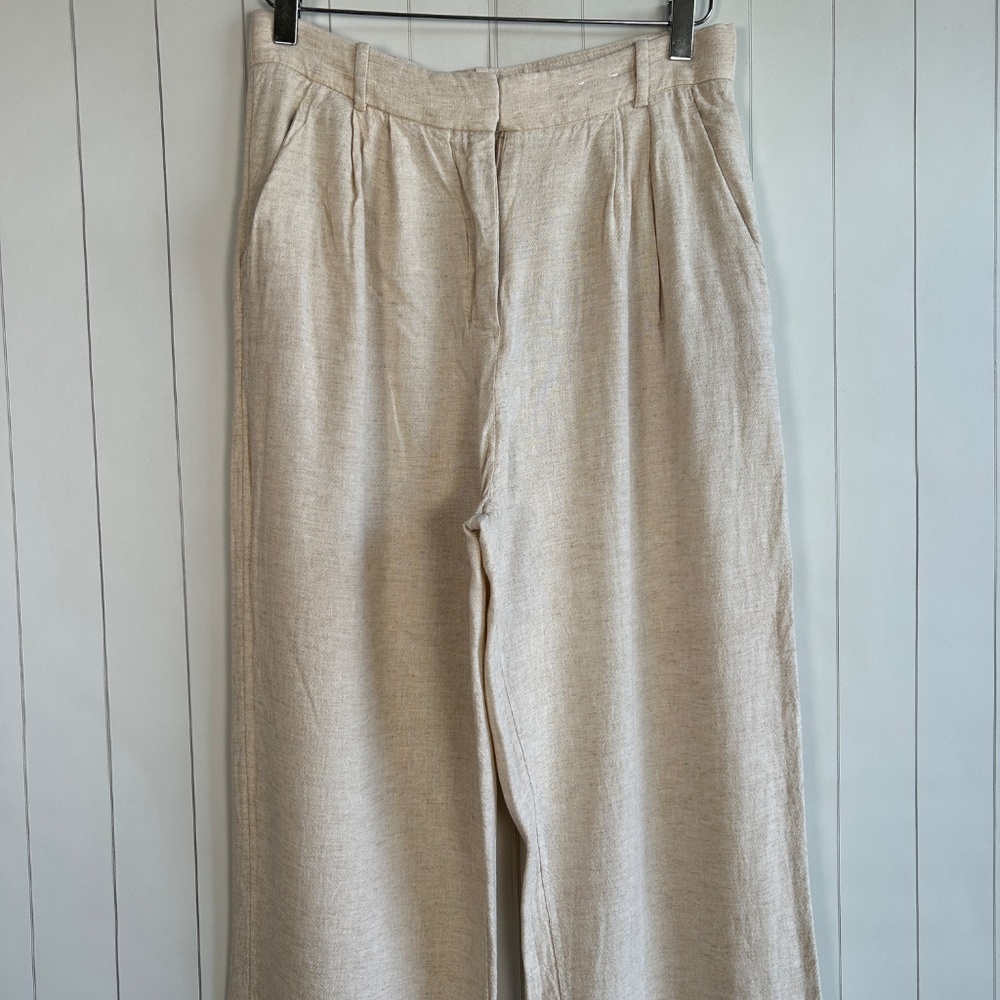 Abercrombie & Fitch women size 8L linen blend pant wide leg curve love beige - Picture 3 of 12